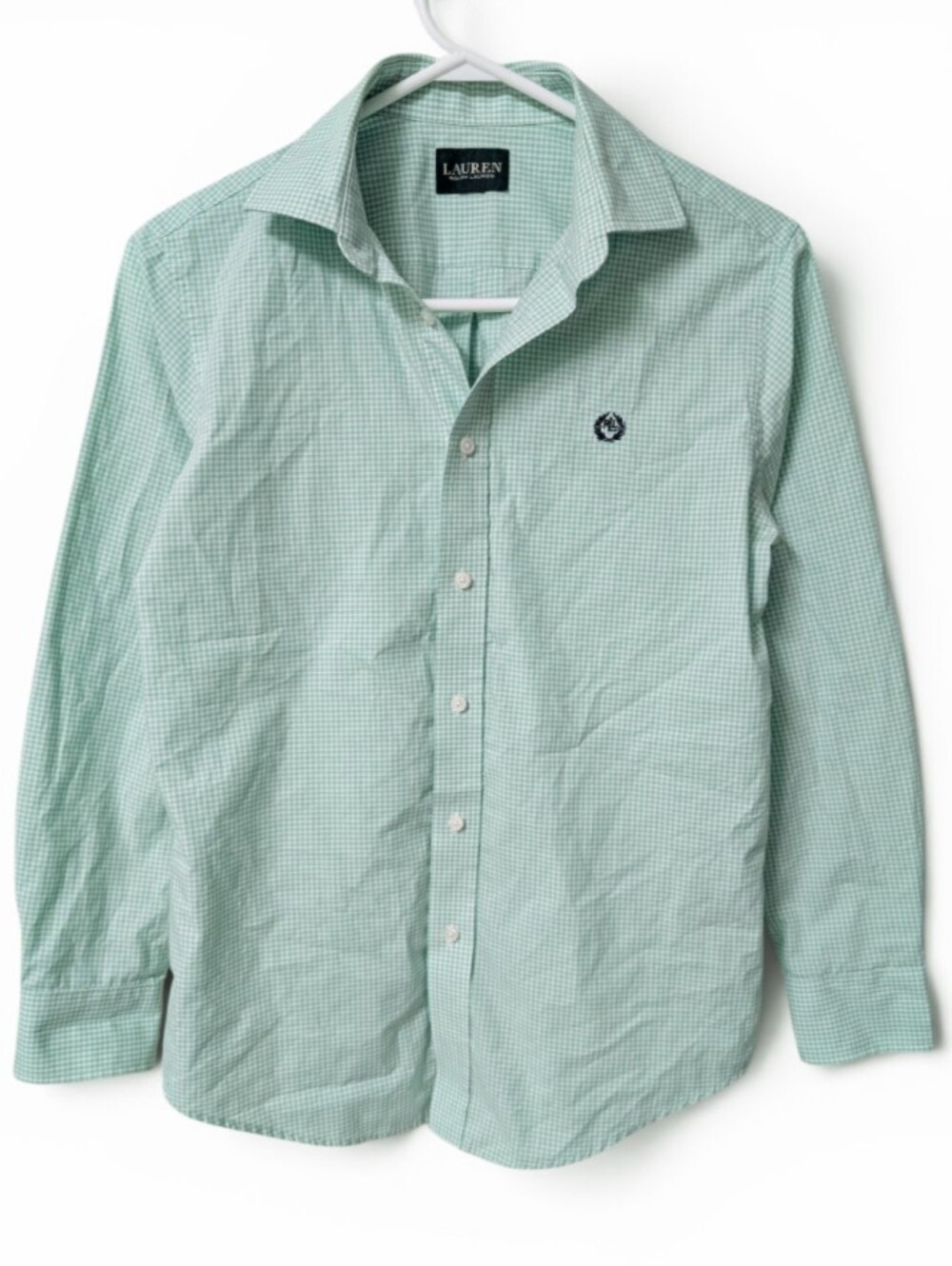 Ralph Lauren Light Green Gingham Checker Signature Logo Button Down Shirt - Picture 3 of 8